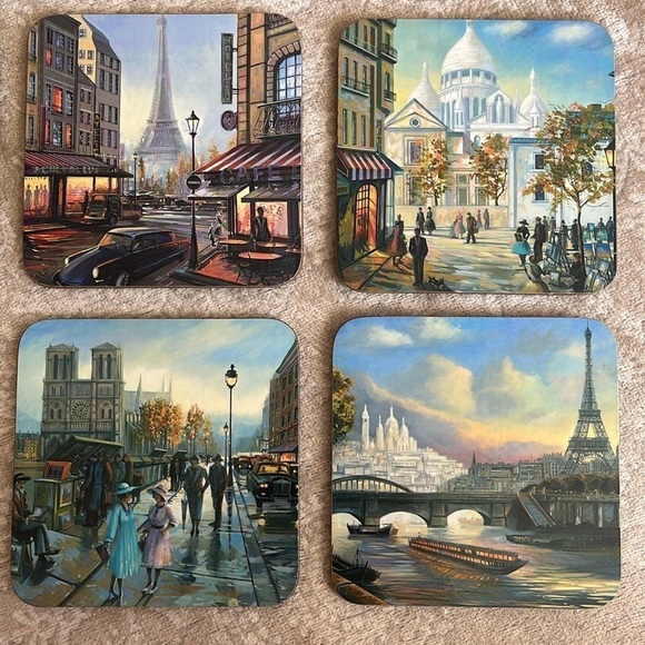 Set of 6 Paris Cork Coasters Eiffel Tower Coffee Table Decor Travel Romantic - Picture 7 of 16